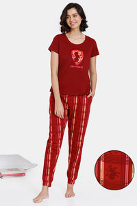 Buy Zivame Harry Potter Knit Cotton Pyjama Set - Barbados Cherry