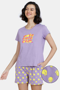 Buy Zivame Looney Tunes Knit Cotton Shorts Set - Chalk Violet