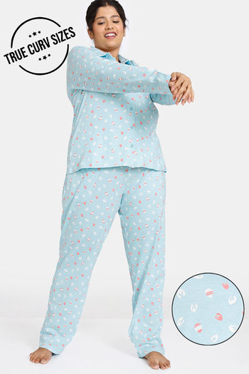 Buy Zivame Tru Curv Bunny Rolls Knit Cotton Pyjama Set - Plume