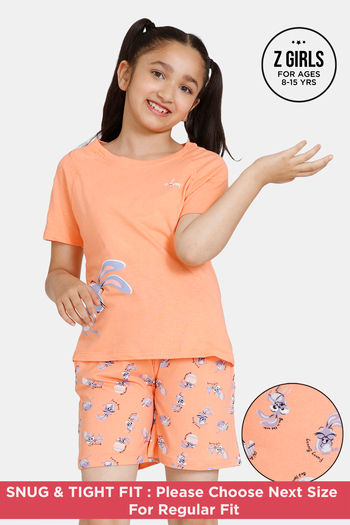 Buy Zivame Girls Bunny Rolls Knit Cotton Shorts Set - Papaya Punch