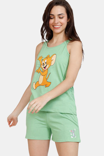 Buy Zivame Looney Tunes Knit Cotton Shorts Sets - Green Tea