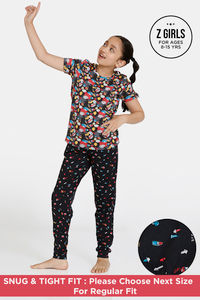 Buy Zivame Girls Color Me Happy Knit Poly Pyjama Set - Moonless Night