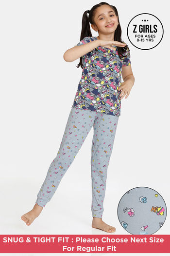 Buy Zivame Girls Color Me Happy Knit Poly Pyjama Set - Quarry