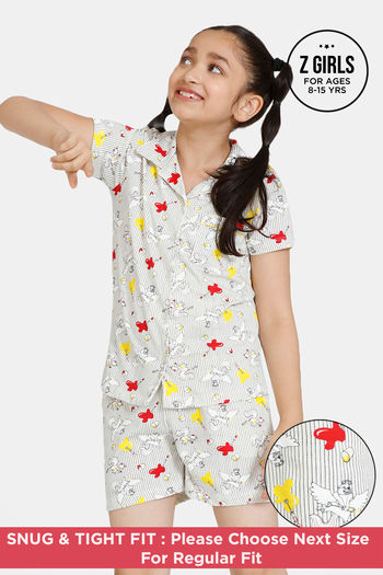 Buy Zivame Girls Color Me Happy Knit Cotton Shorts Set - Egret