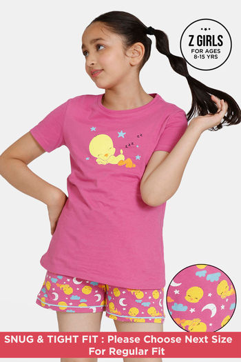Buy Zivame Girls Looney Tunes Knit Cotton Shorts Set - Ibis Rose