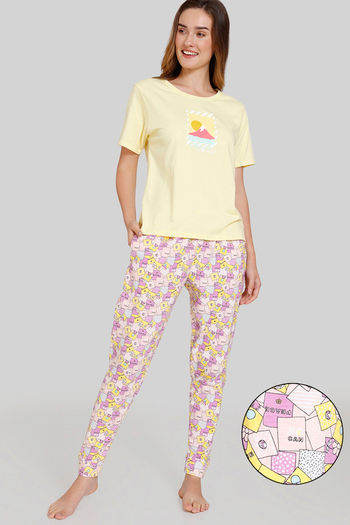 Buy Zivame One Love Knit Cotton Pyjama Set - First Bloom