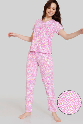 Buy Zivame One Love Knit Cotton Pyjama Set - First Bloom