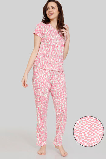 Buy Zivame One Love Knit Cotton Pyjama Set - Strawberry Ice