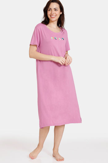 Buy Zivame One Love Knit Cotton Mid Length Nightdress - First Bloom