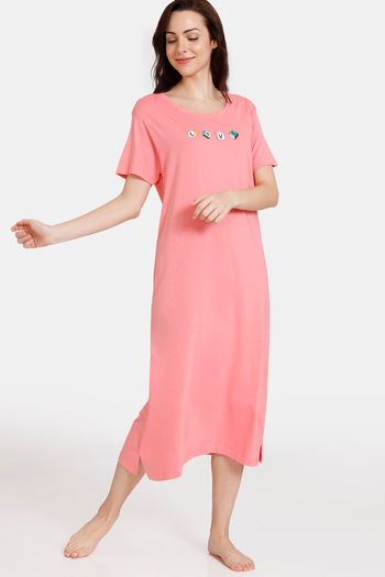 Buy Zivame One Love Knit Cotton Mid Length Nightdress - Strawberry Ice