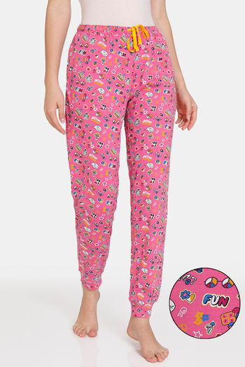 Buy Zivame Stickerish Knit Cotton Pyjama - Ibis Rose