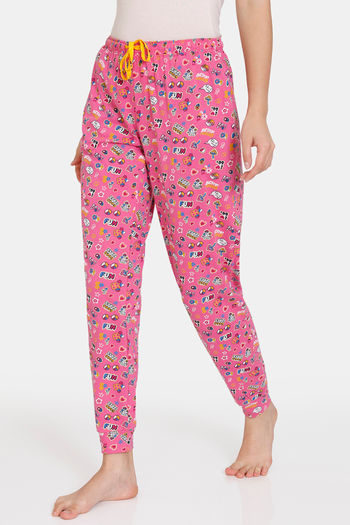 Zivame Stickerish Knit Cotton Pyjama Ibis Rose