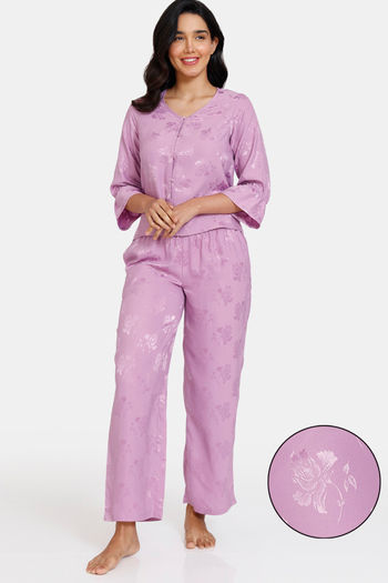 Buy Zivame Floral Vows Woven Pyjama Set - African Violet