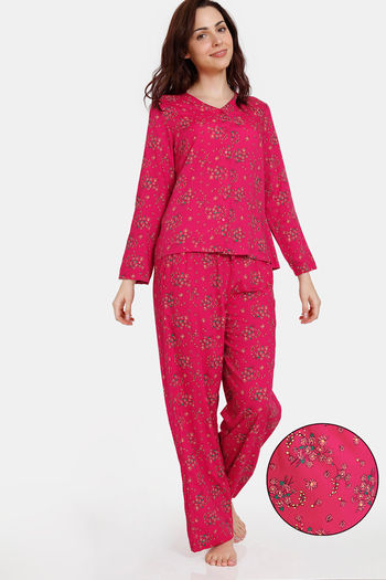 Buy Zivame Plum Romance Woven Pyjama Set - Jazzy