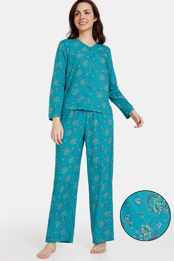 Buy Zivame Plum Romance Woven Pyjama Set - Lapis