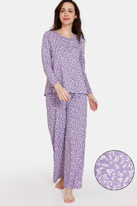 Buy Zivame Blush Bloom Knit Poly Pyjama Set - Bougainvillea