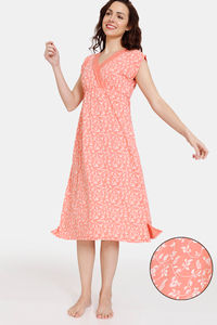 Buy Zivame Blush Bloom Knit Poly Mid Length Nightdress - Burnt Coral