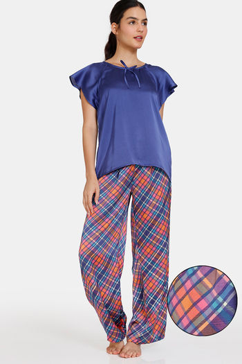 Buy Zivame Modern Love Woven Pyjama Set - Medieval Blue