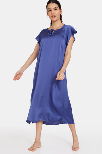 Buy Zivame Modern Love Woven Mid Length Nightdress - Medieval Blue