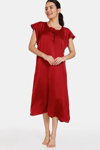 Buy Zivame Modern Love Woven Mid Length Nightdress - Rhubarb