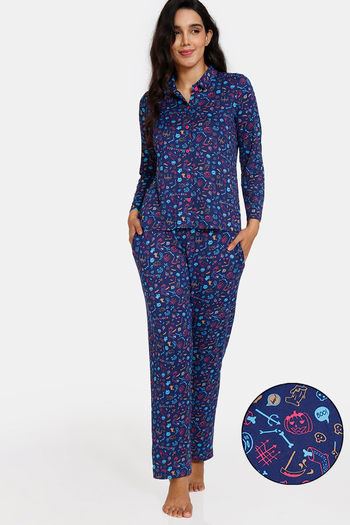 Buy Zivame Halloween Knit Poly Pyjama Set - Medieval Blue