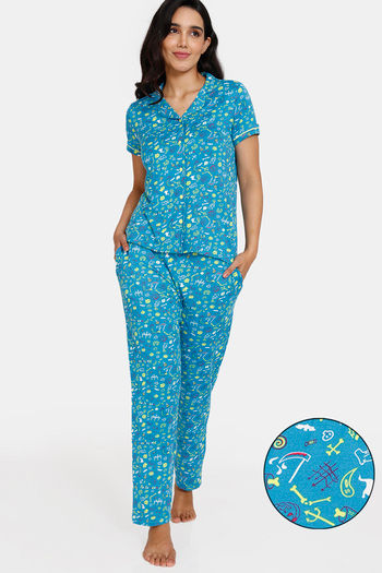 Buy Zivame Halloween Knit Poly Pyjama Set Fjord Blue at
