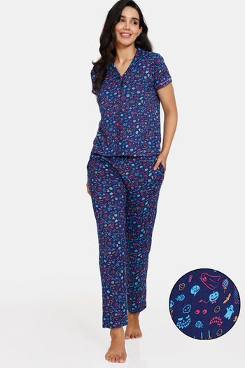 Buy Zivame Halloween Knit Poly Pyjama Set - Medieval Blue