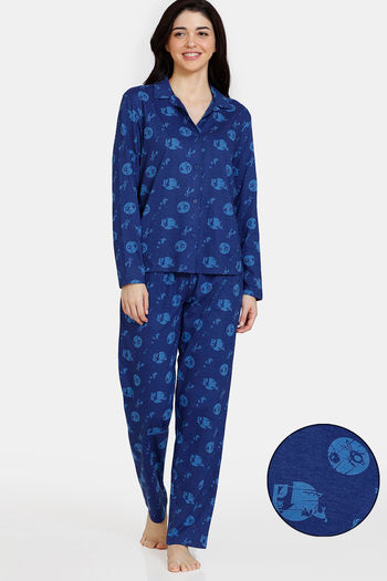 Buy Zivame Trendy Basics Knit Cotton Pyjama Set - Medieval Blue