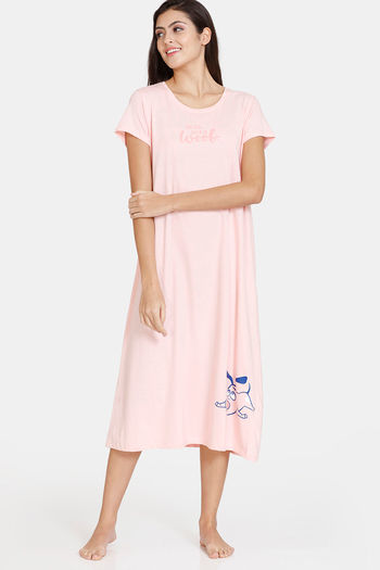 Buy Zivame Chasing Tails Knit Cotton Mid Length Nightdress - Rose Quartz
