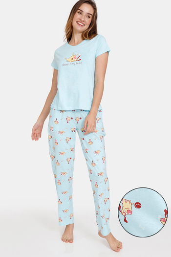 Buy Zivame Chasing Tails Knit Cotton Pyjama Set - Atomizer