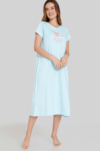 Buy Zivame Chasing Tails Knit Cotton Mid Length Nightdress - Atomizer