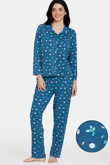 Buy Zivame Chasing Tails Knit Poly Pyjama Set - Midnight