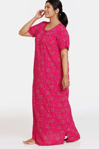 Buy Zivame Plum Romance Woven Full Length Nightdress - Lapis at Rs.987  online | Nightwear online