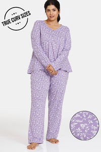 Buy Zivame True Curv Blush Bloom Knit Cotton Pyjama Set - Bougainvillea