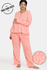 Buy Zivame True Curv Blush Bloom Knit Cotton Pyjama Set - Burnt Coral