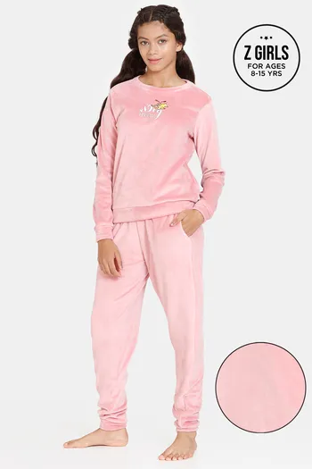 Buy Zivame Girls Velour Knit Poly Pyjama Set - Mauveglow