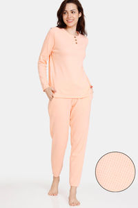 Buy Zivame Comfy Nights Waffle Knit Cotton Lounge Set - Peach Parfait