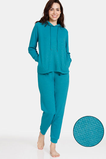 Zivame Waffle Knit Cotton Loungewear Set Alexandrite