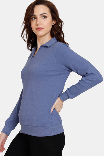 Buy Zivame Maternity Poly Cotton Top with Concealed Zippers - Medieval Blue  at Rs.400 online