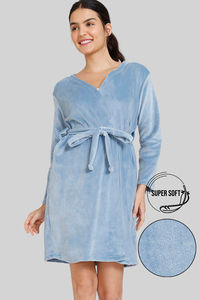 Buy Zivame Luxe Leisure Velour Knit Poly Robe - Blue Shadow