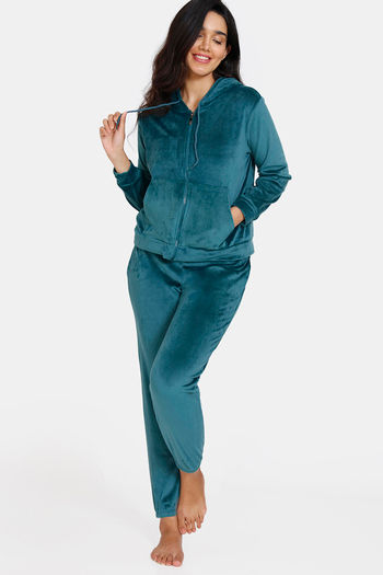 Buy Zivame Plush Velour Knit Poly Loungewear Pants - Dark Sea at