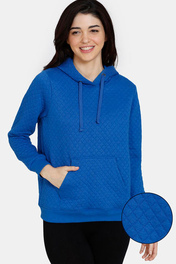 Buy Zivame Quilted-Cushioned Love Knit Cotton Sweatshirt - Wedgewood
