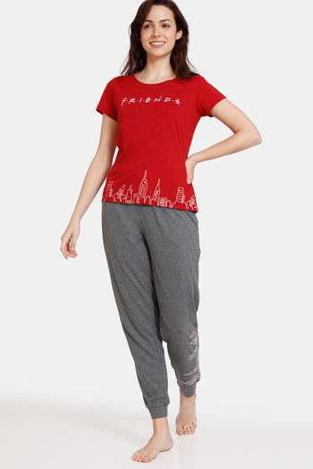 Buy Zivame Friends Knit Cotton Pyjama Set - Anthra Melange