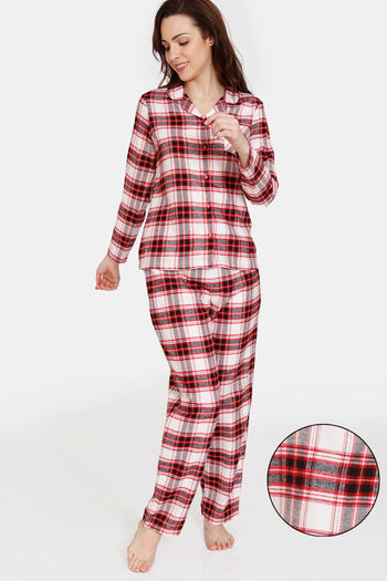 Buy Zivame Flannel Woven Pyjama Set - Salsa