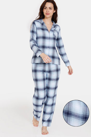 Buy Zivame Flannel Woven Pyjama Set - Niagara Mist