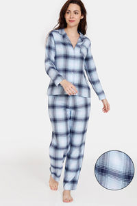 Buy Zivame Checkboard Flannel Woven Pyjama Set - Niagara Mist