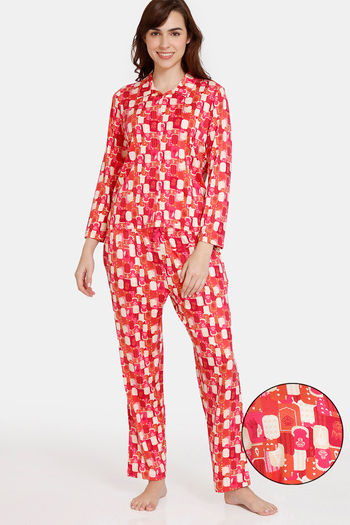 Buy Zivame Taash Knit Poly Pyjama Set - Arabesque