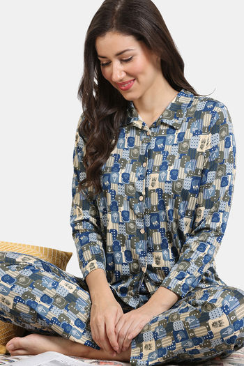 Buy Zivame Taash Knit Poly Pyjama Set - Four Leaf Clover