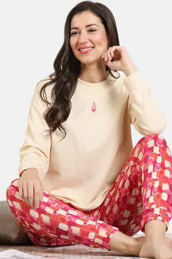 Buy Zivame Taash Knit Poly Pyjama Set - Arabesque