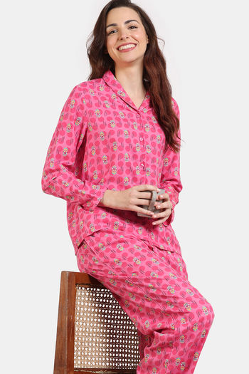 Buy Zivame Jewel Garden Woven Pyjama Set - Fruit Dove